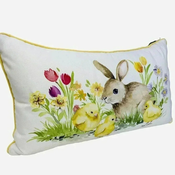The Farmhouse Bunny Rabbit Garden Spring Flowers Baby Chicks Throw Pillow - Picture 3 of 5